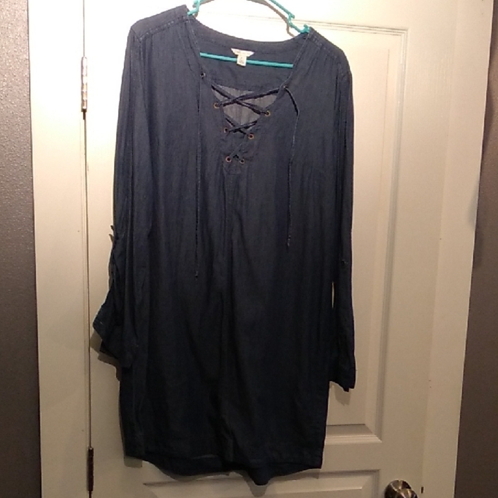 Blue Lace-Up Tunic Top